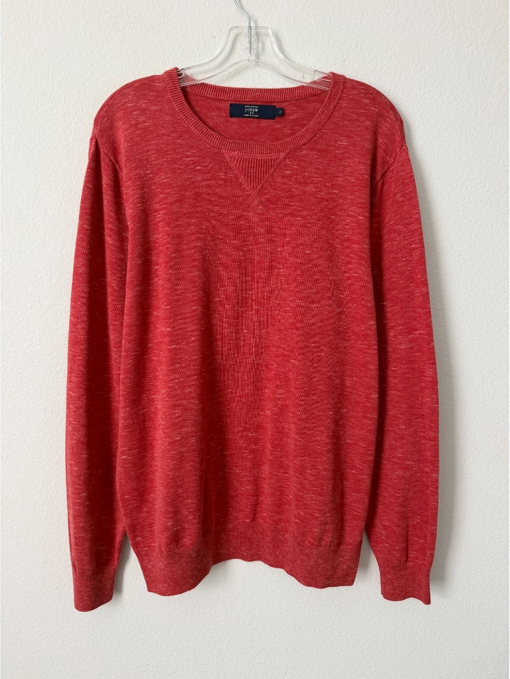 J. Crew Long Sleeve Crew Neck 100% Cotton Coral Red Pullover Sweater Size L